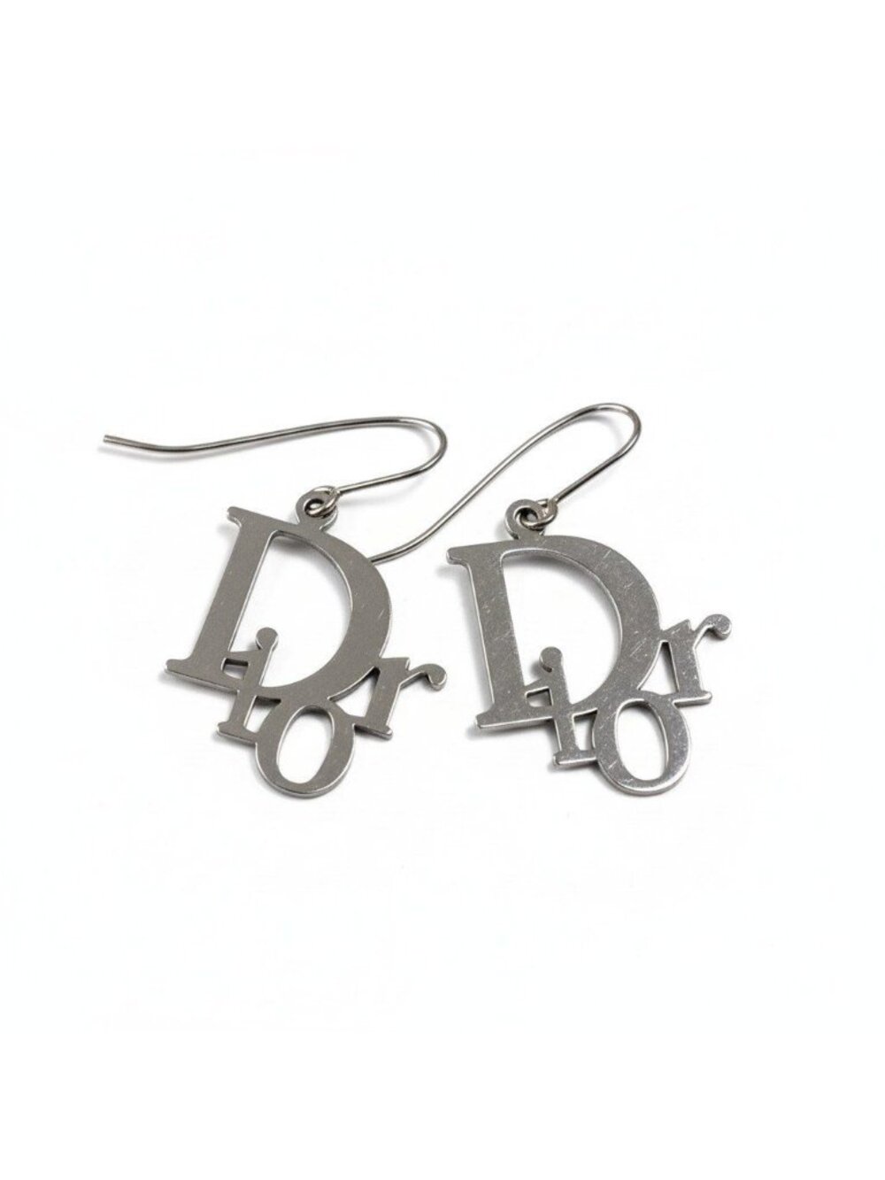 Dior D9 Logo Design Earrings Pierced Silver